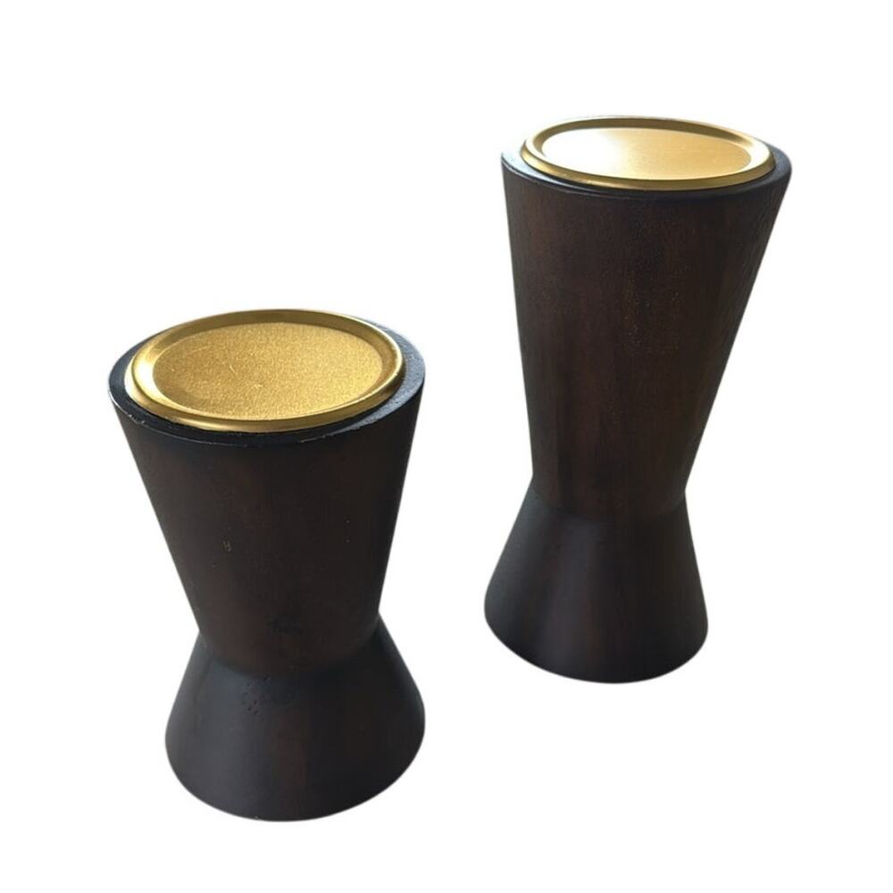 Project 62 Pillar Candle Holders Brown Gold Wood Metal Home Decorative Set of 2